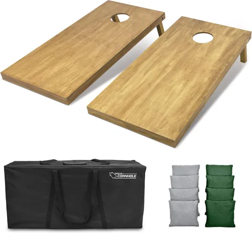 Vista 25 de GoSports 4 ft x 2 ft Regulation Size Wooden Cornhole Boards Set with Light Brown Finish - Includes Carrying Case and Bean Bags Negro- gris