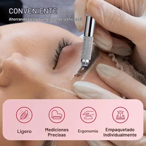 Vista 3 de Charme Princesse Kit de bolígrafo Microblading de doble cara, kit de bolígrafo manual con 20 agujas de pigmento para práctica de cejas, regla