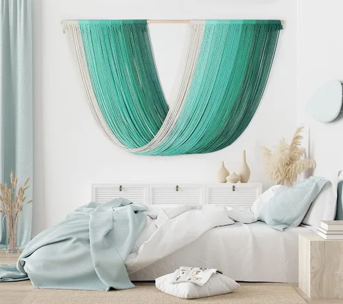 Vista 4 de EISKBC Colgante de pared de macramé grande, decoración de pared de macramé tejido, arte de pared de hilo bohemio con borlas, decoración moderna