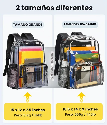 Vista 2 de Vorspack Mochila Clara Transparente - Mochila Transparente de PVC de Servicio Pesado See Through para Universidad y Lugar de Trabajo Negro