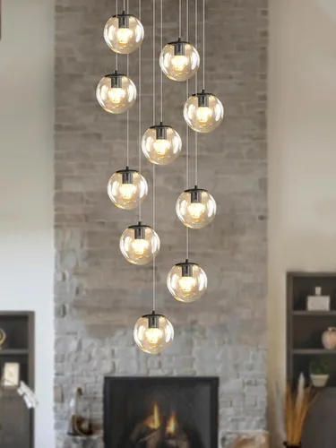 Vista 12 de ykolupty Lámpara colgante negra de 1 luz moderna de globo de vidrio gris ahumado, luces colgantes para isla de cocina, luces colgantes ajustables