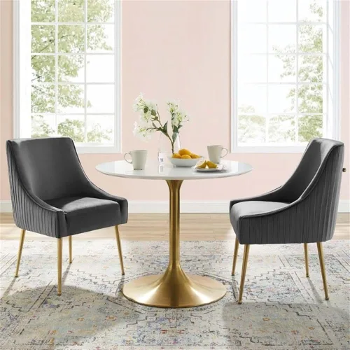 Vista 2 de Modway Discern - Juego de 2 sillas de comedor tapizadas de terciopelo de alto rendimiento, con respaldo plisado, color gris