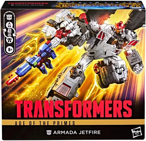 Vista 2 de Transformers Age of the Primes Armada Jetfire, Figura de acción de conversión de clase Commander de 8 pulgadas con 3 figuras Mini-Con, juguetes