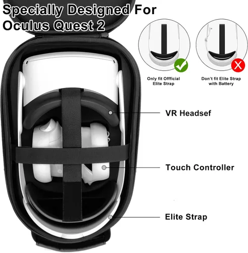 Vista 2 de Funda para Oculus Quest 2, funda de viaje rígida para Oculus Quest 2 VR con correa oficial Elite, accesorios de controles táctiles, funda