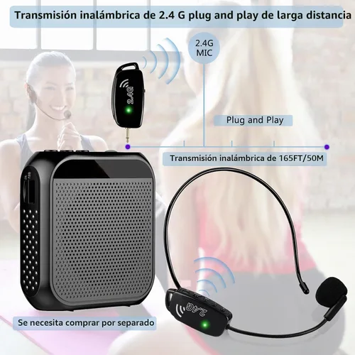 Vista 3 de Auriculares de Micrófono Inalámbrico MIC: 2.4G Micrófono de Cabeza Inalámbrico y Micrófono de Mano 2 en 1 - Rango de 160 Pies con Enchufe de 1/8