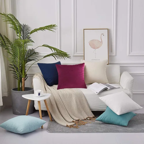 Vista 5 de Juego de 2 fundas de almohada cuadradas decorativas de terciopelo suave, ligera, suave, fundas de almohada decorativas para sofá, dormitorio