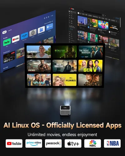 Vista 3 de Proyector portátil inteligente 4K para el hogar, proyector de película de 1300 lúmenes ANSI con enfoque automático, WiFi Bluetooth, 3 modos