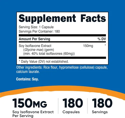 Vista 2 de Nutricost Isoflavonas de soja 150 mg, 180 cápsulas vegetales, sin gluten