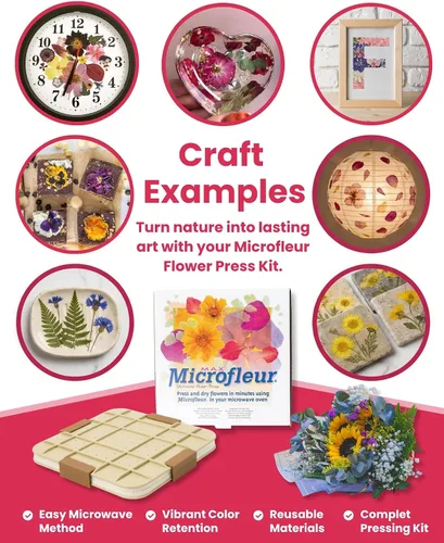 Vista 6 de Microfleur Kit de prensa de flores para microondas máximo de 9" (23 cm) para prensar flores y hacer flores prensadas Quick & Easy, for Pressed
