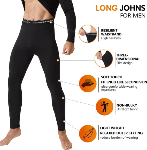 Vista 3 de CL convallaria Ropa interior térmica para hombre, ropa interior larga con forro polar, capa base para clima frío, XS-4XL