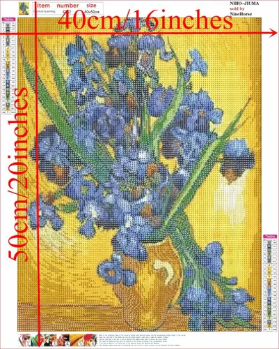 Vista 5 de NIHO-JIUMA Kit de pintura de diamantes Van Gogh, lirios de Van Gogh, regalo de arte de diamante 5D para adultos/adolescentes, decoración del hogar