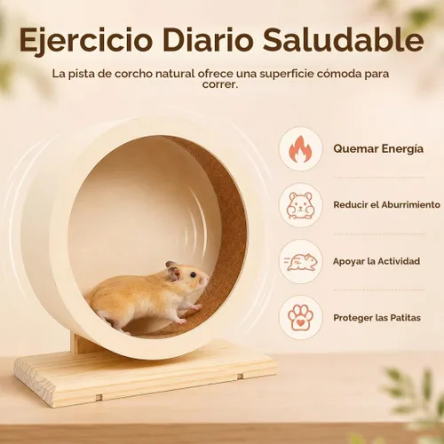 Vista 3 de antiai Rueda silenciosa de madera para hámster, accesorios de rueda de ejercicio para animales pequeños, ruedas giratorias silenciosas para evitar