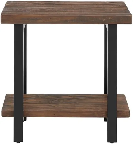 Vista 8 de Alaterre Furniture Pomona - Mesa auxiliar de madera maciza de 2 niveles con acabado natural y patas de metal, decoración moderna de granja o Marrón