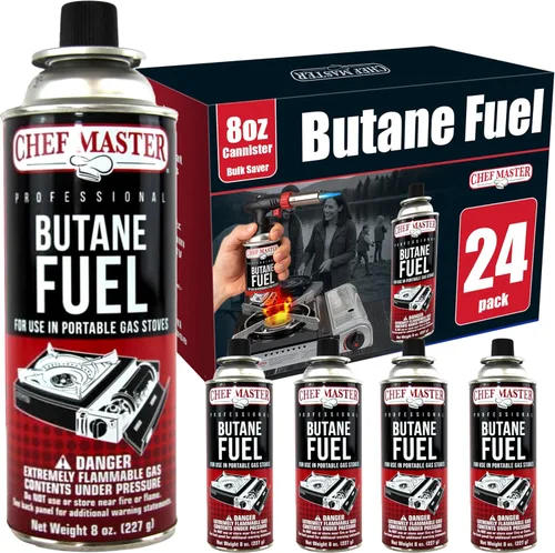 Vista 9 de Chef Master 4 recipientes de combustible de butano de 8 onzas – Recambio de butano para antorcha de cocina y estufa de campamento – Recipiente