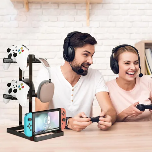 Vista 7 de Soporte para controlador, soporte para controlador de juegos, organizador de almacenamiento, controlador de juego ajustable, colgador de auriculares