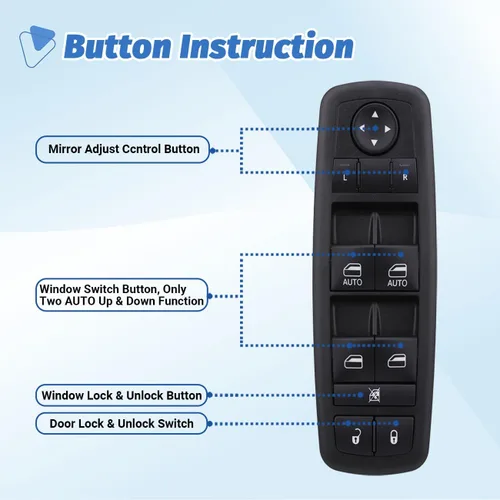 Vista 3 de Interruptor de ventana eléctrica, botón de control principal compatible con Ram 1500 2500 3500 2016-2018, Dodge Charger 11-19, Dodge Journey 11-12