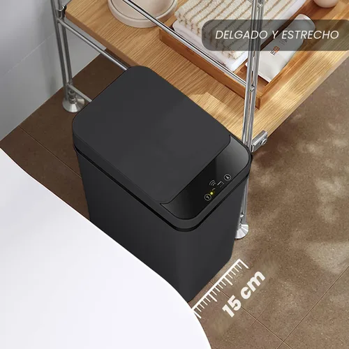 Vista 3 de Yatmung - Cubo de basura sin contacto para baño, cubo de basura inteligente de 2.5 galones con sensor de movimiento, papelera delgada con tapa
