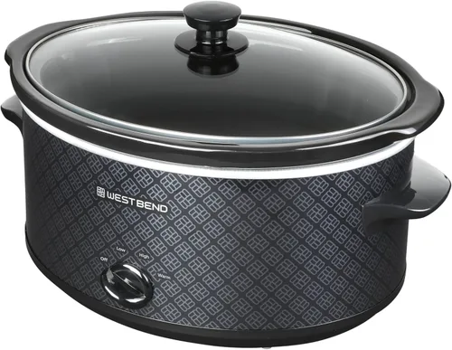 Vista 5 de West Bend Olla de cocción lenta manual de 6 cuartos estilo cerámica con olla de cerámica ovalada apta para lavavajillas y tapa de vidrio, dos Negro