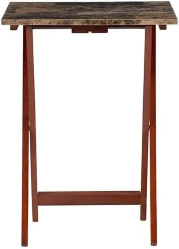Vista 5 de Pemberly Row Juego de mesa plegable de madera de 5 piezas, parte superior de mármol sintético marrón, construcción de madera de caucho resistente