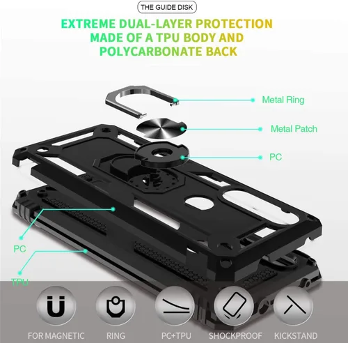 Vista 4 de YaHan Funda para Motorola Moto P40 Power/Moto One Action, 360 grados con anillo giratorio con función atril híbrida resistente de doble capa a