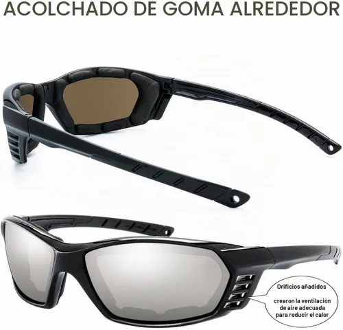 Vista 6 de Gafas de Motocicleta con Marco Acolchado y Lentes que Bloquean 100% UVB/UVB para Actividades al Aire Libre y Deportes 10-mate/negro brillante