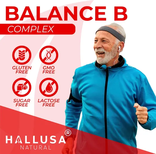 Vista 4 de Hallusa Natural - Equilibrar el complejo de vitamina B - Energía, función de las células cerebrales, vitamina B2, B3, B5, B6, B12-suministro de 60