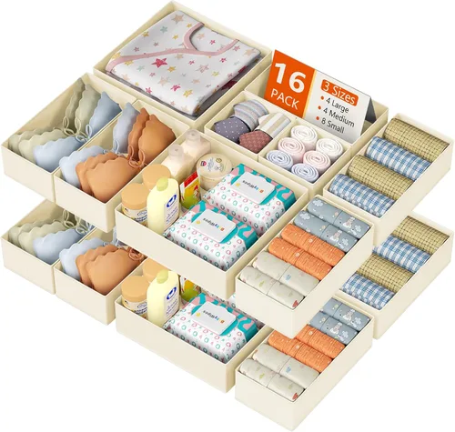 Vista 9 de DIMJ Organizador de cajones para ropa, paquete de 12 unidades, organizadores plegables para bebé, organizador de almacenamiento y cómoda para Beige