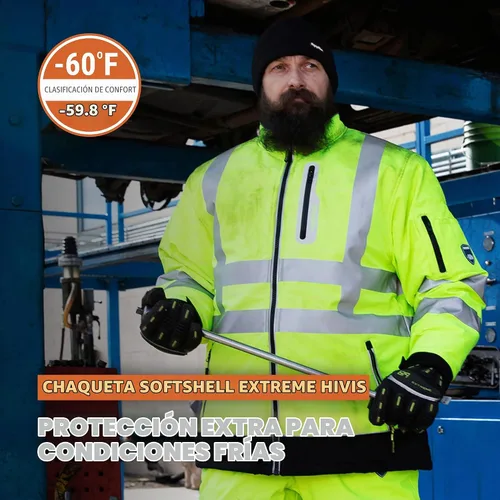 Vista 3 de RefrigiWear Chaqueta HiVis Extreme Softshell, abrigo aislante, clasificación de comodidad de -60°F