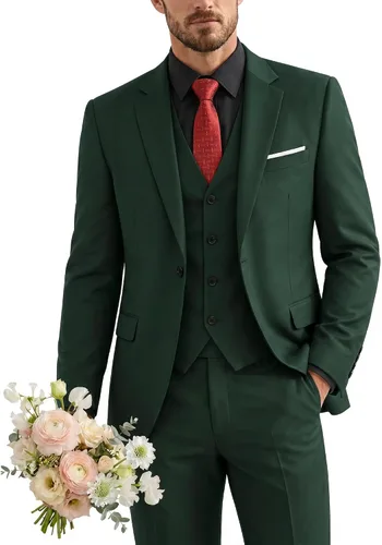 Vista 39 de Traje de 3 piezas para hombre con corbata, chaleco sólido de un botón y beige (529-beige)