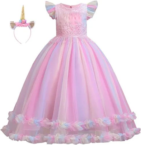 Vista 25 de Vestido de tul de unicornio arcoíris para niñas, vestido de princesa para cumpleaños, Halloween, Navidad, concurso de baile, fiesta de baile