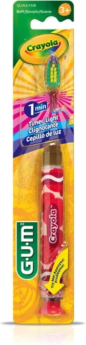 Vista 8 de GUM Crayola Cepillo de dientes con temporizador manual para niños, cerdas suaves con base de ventosa, para niños y bebés, 1 unidad (edades 3+)