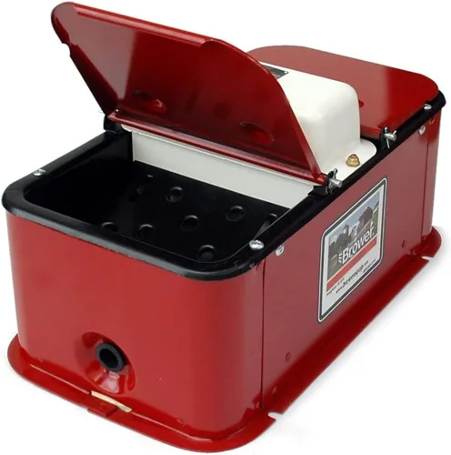 Vista 6 de Brower Agua eléctrica de cerdo calentada de acero galvanizado con tapa y rejillas de lodo para 150 cerdos, color rojo