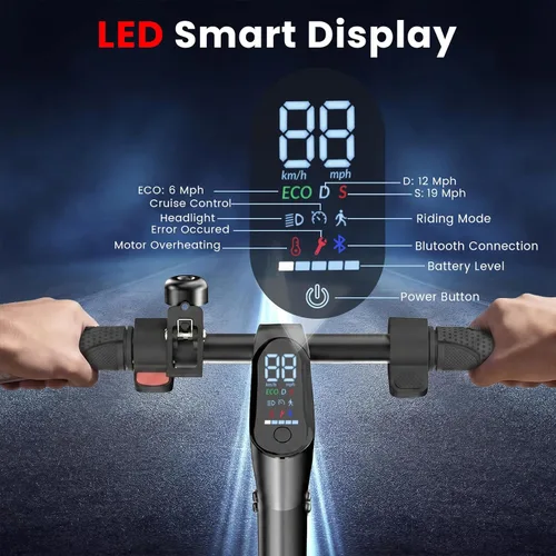 Vista 5 de Scooter eléctrico para adultos, motor de 500 W, 21/19 MPH, neumático Gris