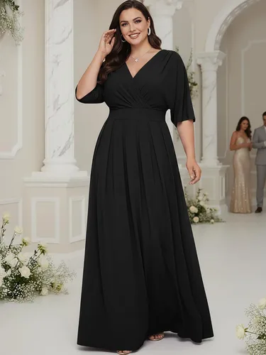 Vista 3 de KOH KOH Vestido largo plisado y modesto para mujer, para invitada de boda Negro