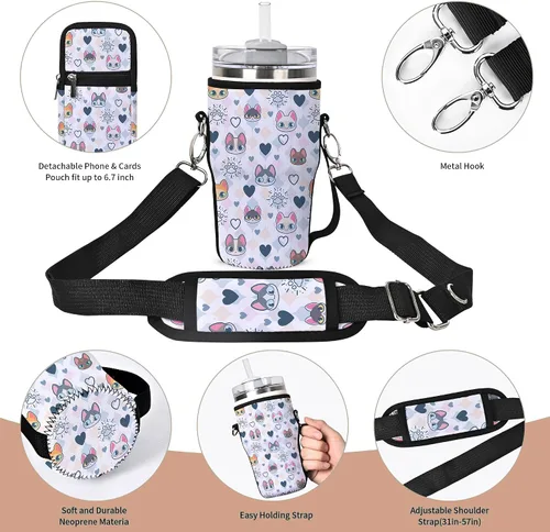 Vista 3 de AUPET Bolsa de transporte para botella de agua apta para vasos Stanley Flowstate IceFlow Yeti de 30/20/14 onzas, accesorios de taza con bolsa