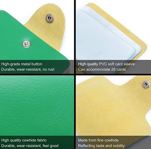 Vista 5 de Cartera para tarjetas de crédito, pequeña, de piel auténtica, 26 ranuras, para tarjetas, organizador para mujeres y hombres, Verde, Cartera