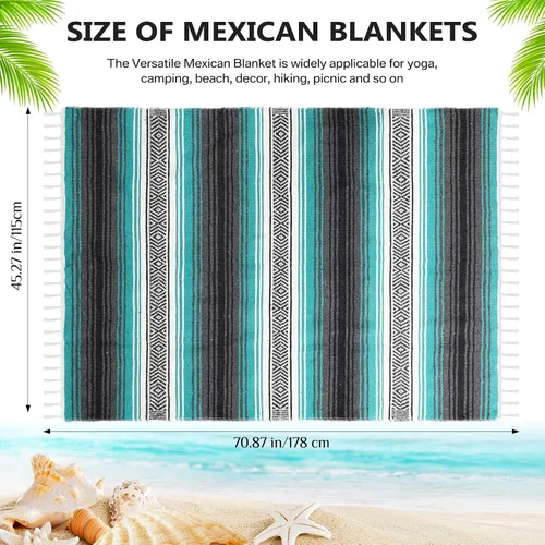 Vista 2 de Oudain 4 mantas mexicanas tejidas a mano a granel, manta de yoga mexicana colorida falsa serape, manta tejida bohemia para acampar al aire libre