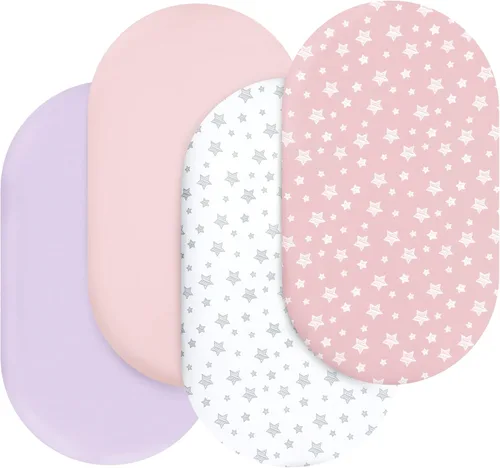 Vista 15 de Juego de sábanas de moisés de 4 piezas para bebé niño o niña, ajuste universal para colchón ovalado, con forma de reloj de arena y rectangular, gris
