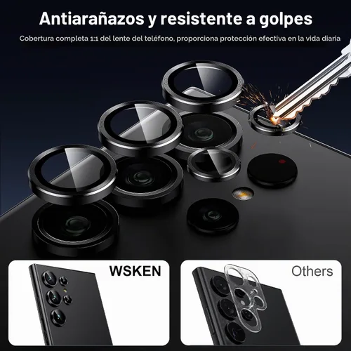 Vista 3 de WSKEN Protector de lente de cámara para Samsung Galaxy S24 Ultra, vidrio templado 9H ultra delgado resistente a rayones con círculo de metal