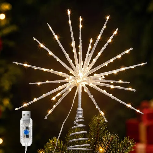 Vista 14 de BrizLabs Luces para la Punta del Árbol de Navidad, 9" con Enchufe, Luz de Estrella para la Copa del Árbol de Navidad, Certificado UL, 10 Luces