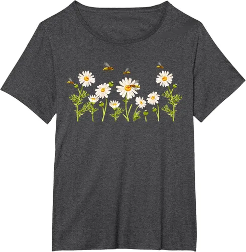 Vista 24 de Marguerites Daisy - Camiseta de verano con margaritas de jardín de flores, Negro, S