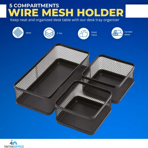 Vista 2 de 1InTheOffice Mesh Collection - Bandeja organizadora de cajones de escritorio, 3 compartimentos, apilable, negro mate