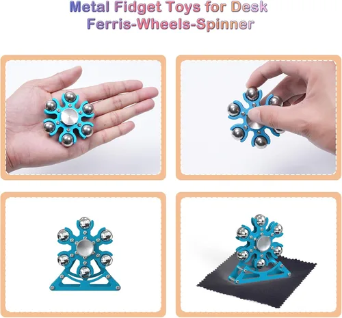 Vista 4 de Juguetes de escritorio Fidget-Toys para carrusel-Spinner: Spinner cinético de metal 4 minutos, gadgets geniales para niños, adolescentes, adultos
