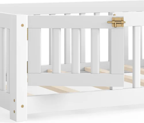 Vista 7 de Harper & Bright Designs - Cama de suelo para niños de tamaño individual con valla y puerta, marco de cama Montessori de madera maciza, cama