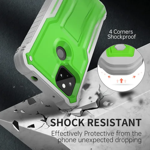 Vista 5 de FITO Funda para Google Pixel 5A, funda resistente a prueba de golpes de doble capa con protector de pantalla, soporte integrado (verde)