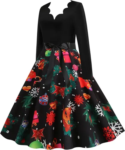 Vista 2 de Ropa de otoño para mujer 2022, vestido vintage de manga larga de Navidad de los años 50, vestido de fiesta de noche de fiesta de graduación