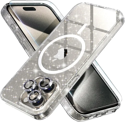 Vista 19 de Choiche Funda para iPhone 15 Pro Max compatible con MagSafe, color negro Purpurina negra