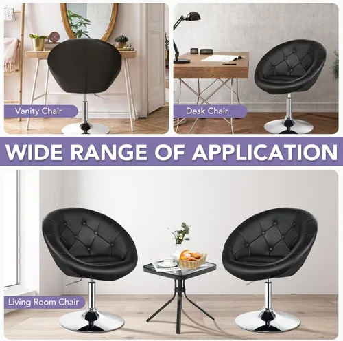 Vista 8 de MAT EXPERT Silla de tocador con altura ajustable, silla de maquillaje sin brazos con marco cromado y respaldo ergonómico, moderna silla giratoria