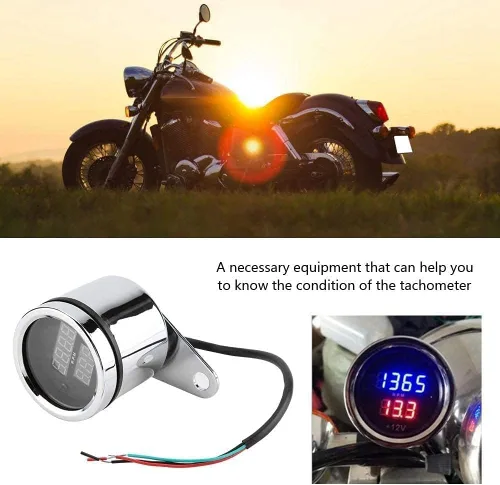 Vista 3 de Universal 2 en 1 impermeable LED digital voltímetro tacómetro medidor de metal odómetro velocímetro para motocicletas