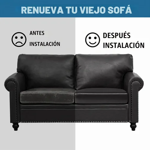 Vista 7 de Fundas de cojín de piel sintética para sofá, fundas de asiento de sofá, fundas de asiento de caravana impermeables con parte inferior elástica Negro